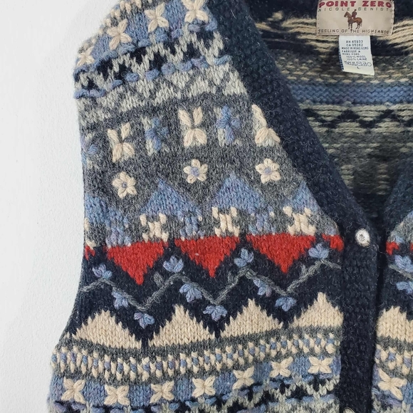 Point Zero Vintage 90s Hand Knit 100%Wool Sleeveles Cardigan Sweater Vest Womens - Picture 6 of 6